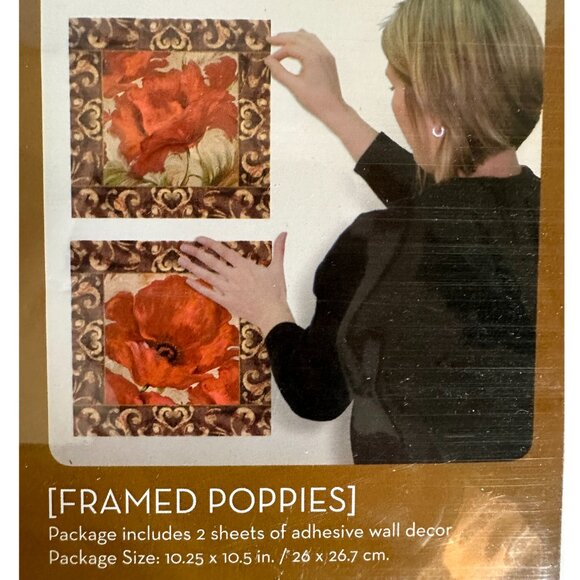 NWT ADD•HERES Framed Red Poppies Peel & Stick Wall Art – 2 Sheets in Pack - Picture 4 of 7